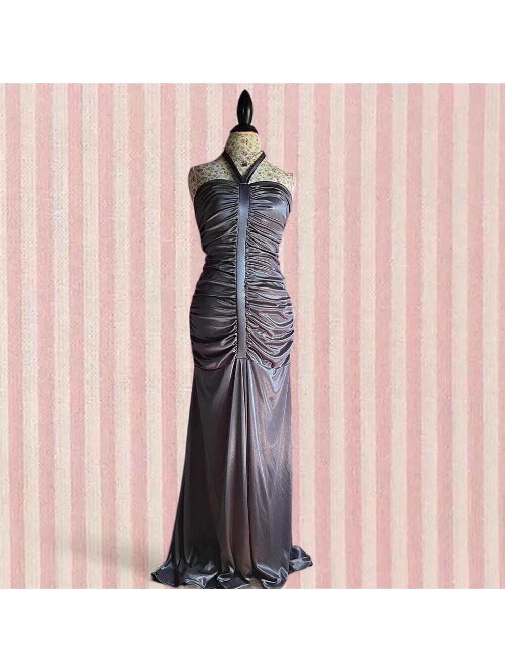 vintage silver halter fishtail formal dress